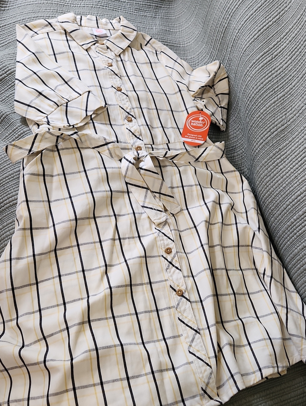 wonder nation Cream Plaid Button-Front Shirt with Black and Yellow Lines
